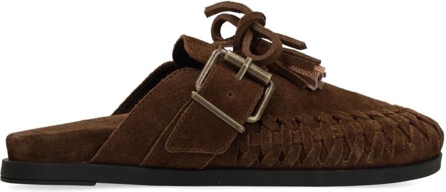 Sacha Dames Bruine suède clogs met franjes