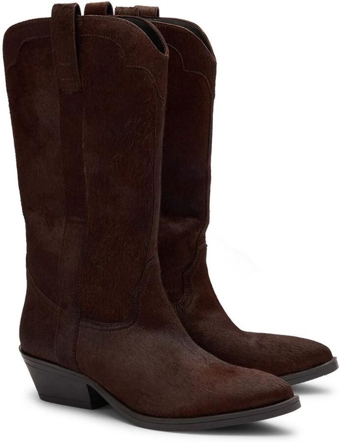 Sacha Dames Bruine suède cowboylaarzen met snake details