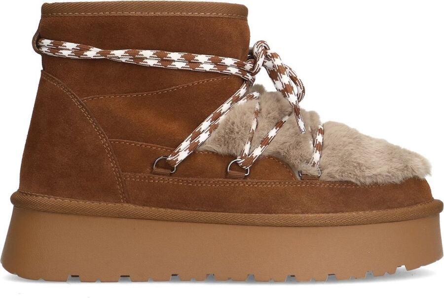 Sacha Dames Bruine suède enkelboots met wol