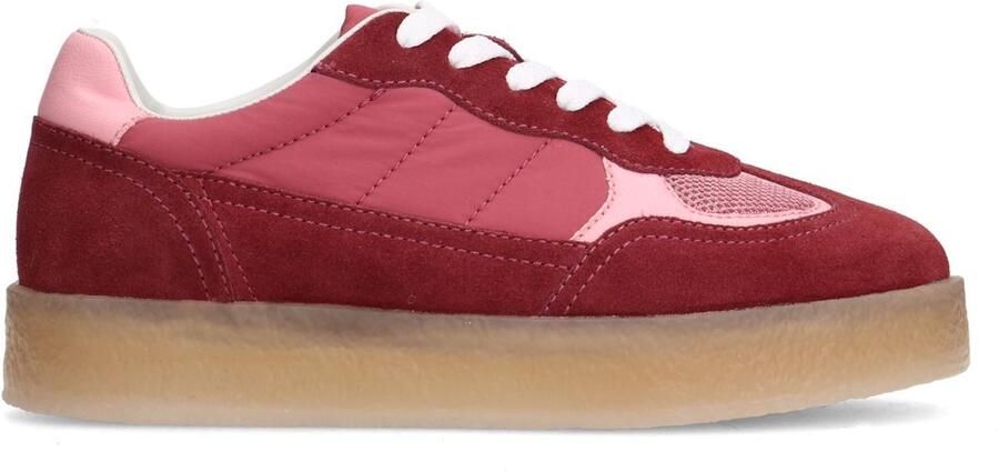 Sacha Dames Burgundy suède sneakers met roze details