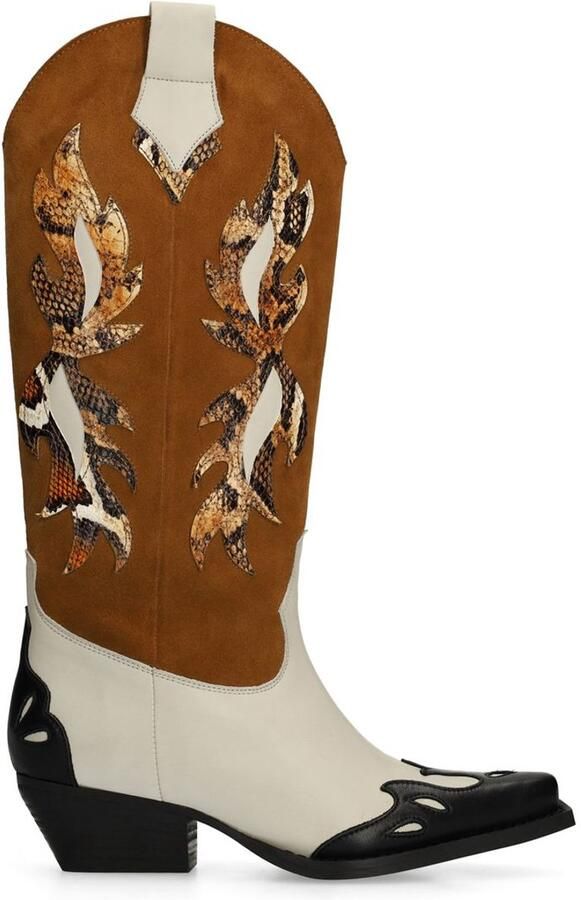 Sacha Dames Cognac leren cowboylaarzen met sierstiksels