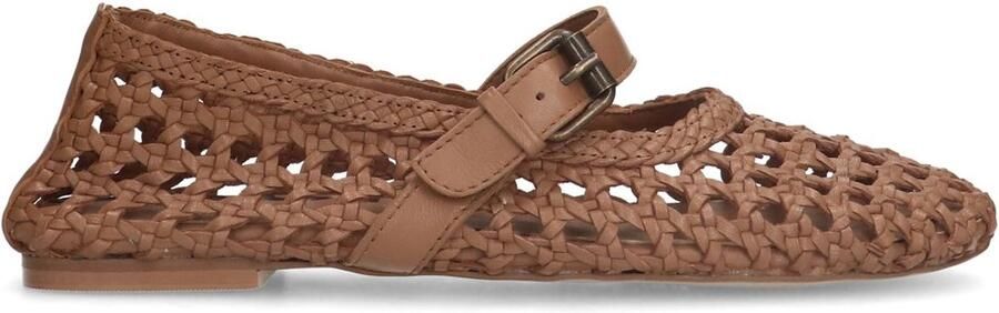 Sacha Dames Cognac leren fishnet ballerina's