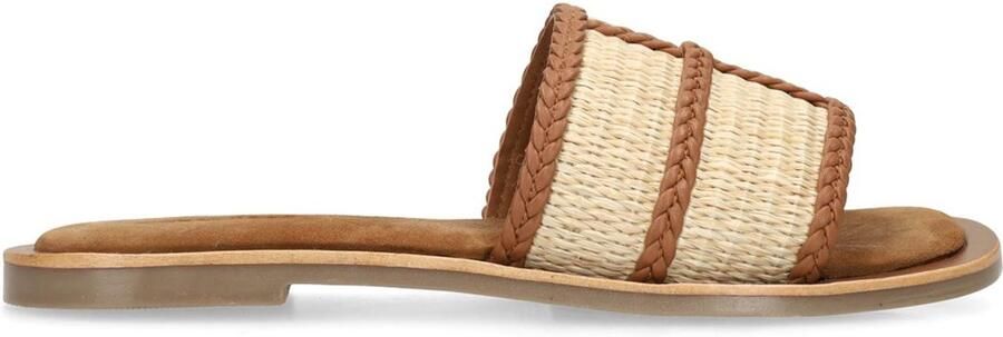 Sacha Dames Cognac raffia slippers