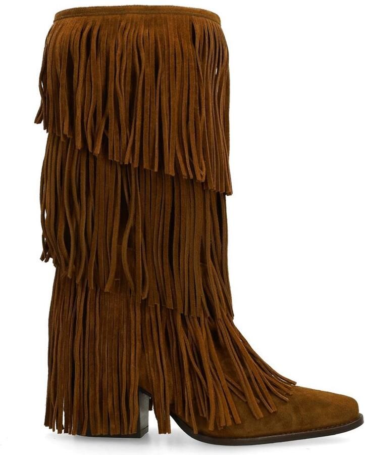 Sacha Dames Cognac suède cowboylaarzen met franjes