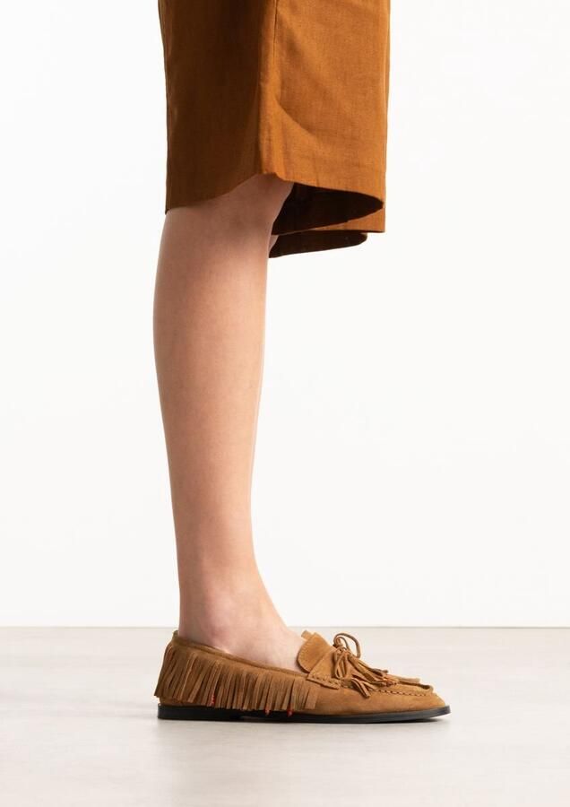 Sacha Dames Cognac suède loafers met franjes