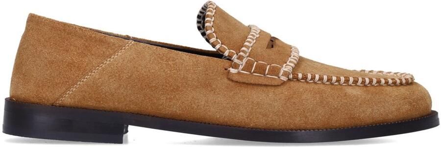 Sacha Dames Cognac suède loafers met gestikte details