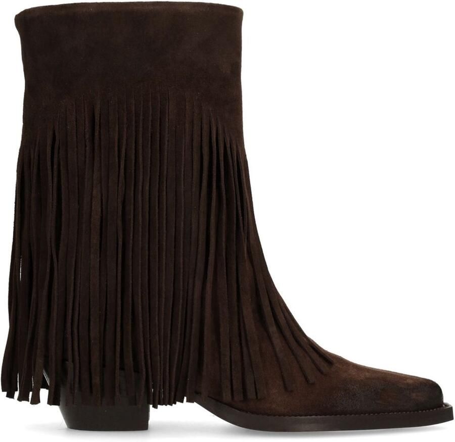 Sacha Dames Donkerbruine enkellaarsjes met franjes