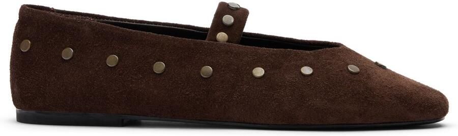 Sacha Dames Donkerbruine suède ballerina's met goudkleurige studs