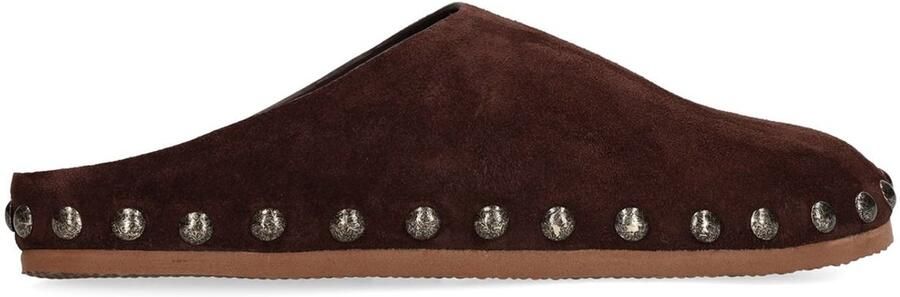 Sacha Dames Donkerbruine suède clogs met studs