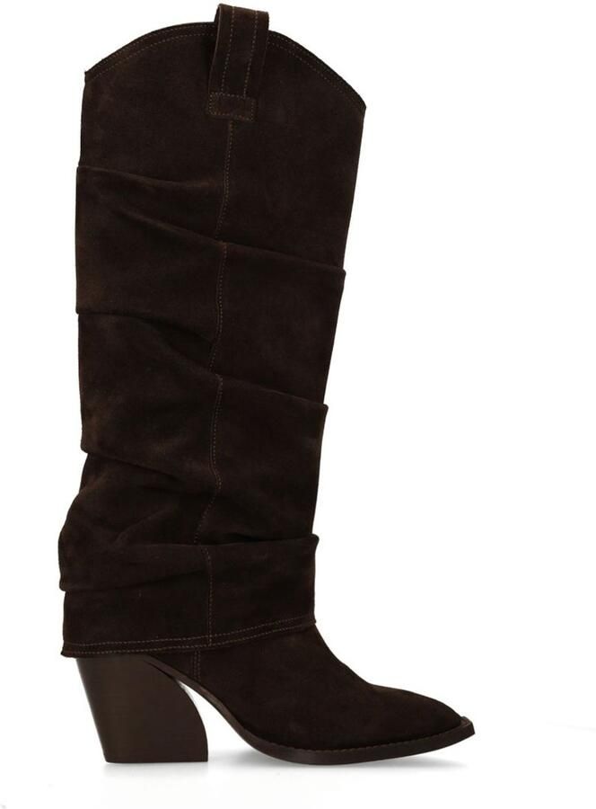 Sacha Dames Donkerbruine suède cowboylaarzen met flap