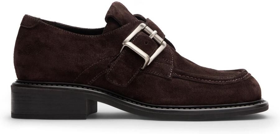 Sacha Dames Donkerbruine suède gespschoenen met zilverkleurige buckle