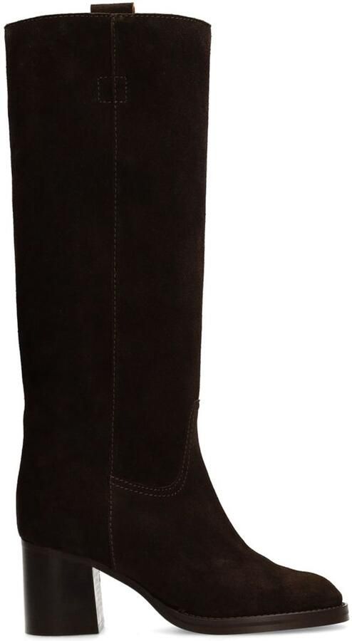 Sacha Dames Donkerbruine suède hoge laarzen met hak