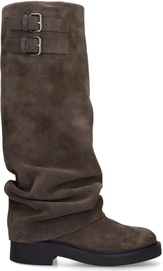 Sacha Dames Grijze suède biker laarzen met flap