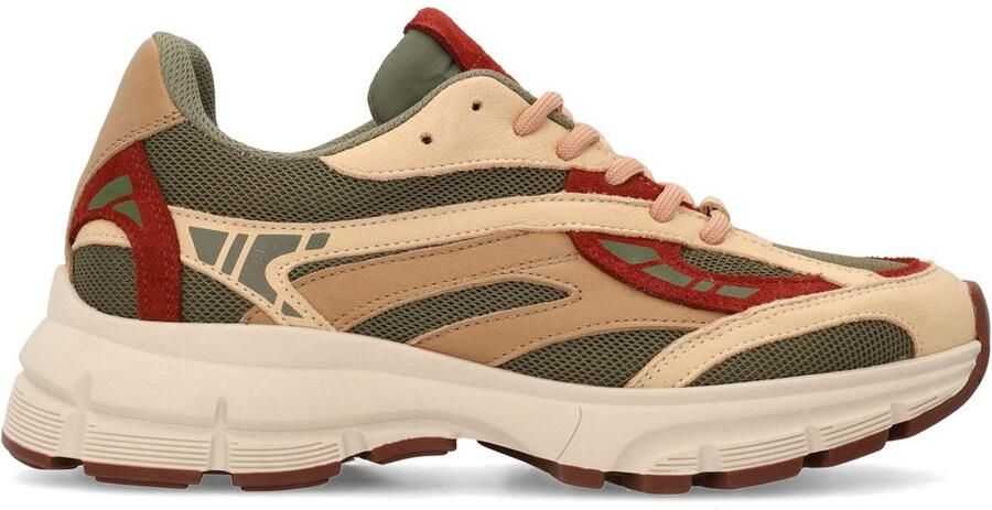 Sacha Dames Groene leren sneakers met rode details