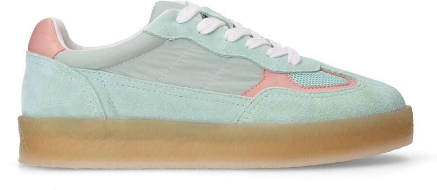 Sacha Dames Groene suède sneakers met lichtroze details