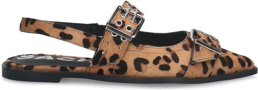 Sacha leren slingback loafers met panterprint en strass beige zwart