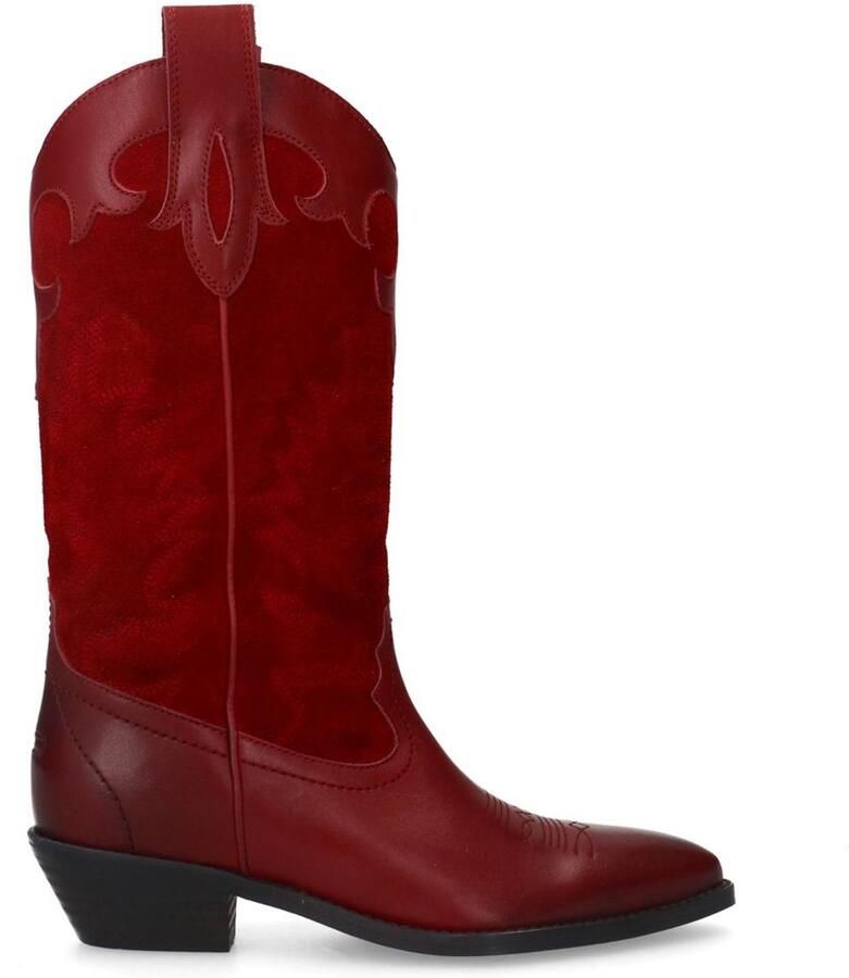 Sacha Dames Rode leren cowboylaarzen met sierstiksels