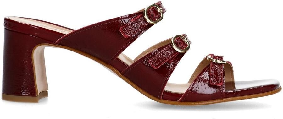 Sacha Dames Rode leren sandalen met hak en gespen