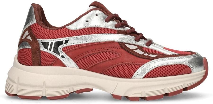 Sacha Dames Rode sneakers met zilveren metallic details
