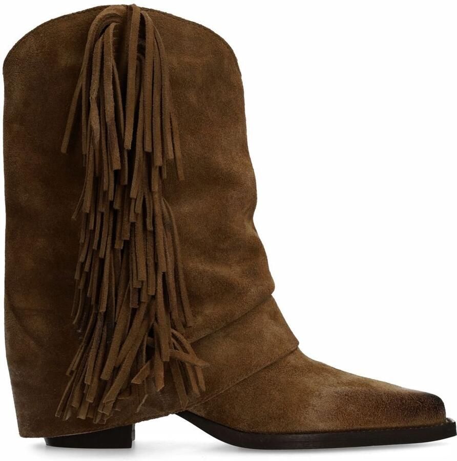 Sacha Dames Taupe suède cowboyboots met franjes
