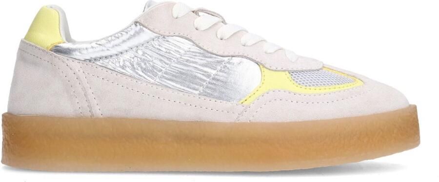 Sacha Dames Zilveren suède sneakers met gele details