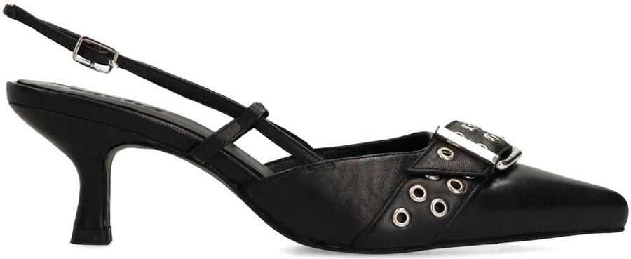 Sacha Dames PRE-ORDER Zwarte buckle slingbacks met kitten heel - Foto 4
