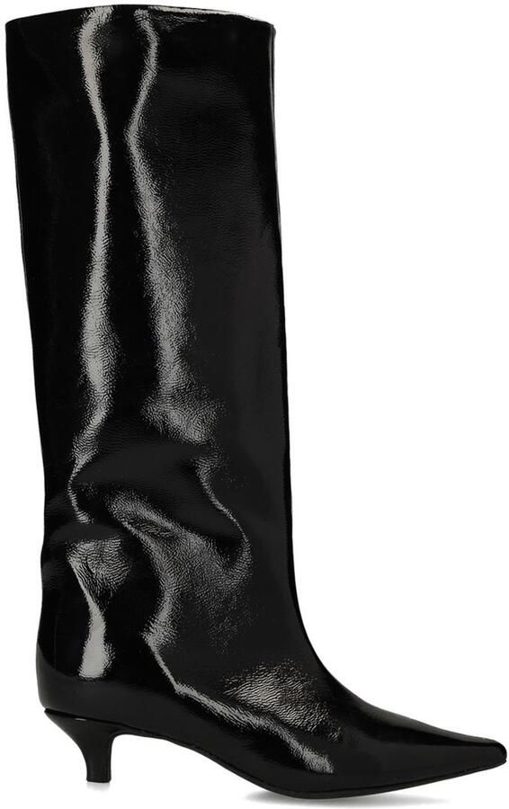 Sacha Dames Zwarte hoge lakleren laarzen met kitten heel