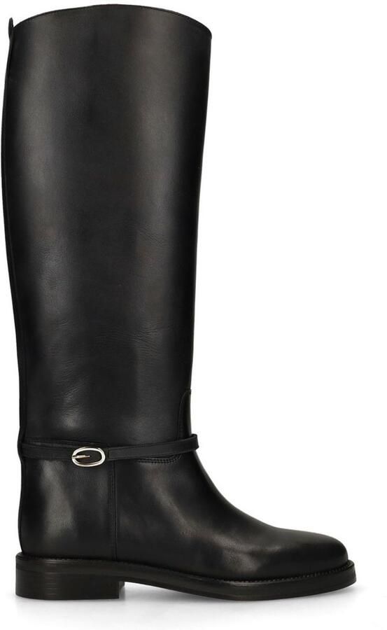 Sacha Dames Zwarte hoge leren laarzen met afneembare gesp