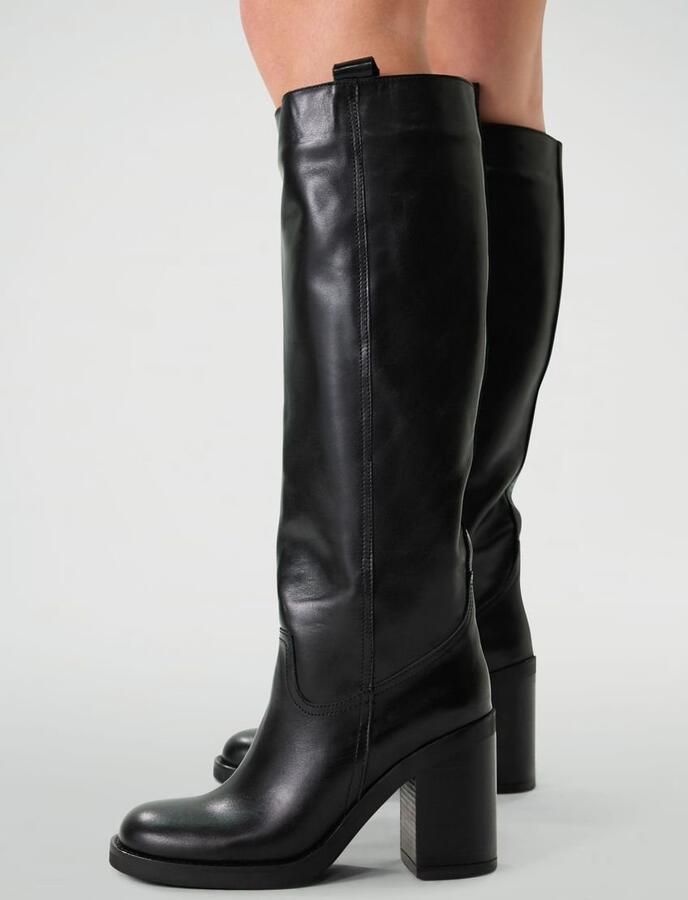 Sacha Dames Zwarte hoge leren laarzen met blokhak - Foto 2