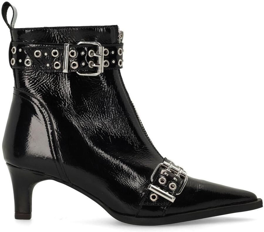 Sacha Dames Zwarte lak leren enkellaarsjes met buckles