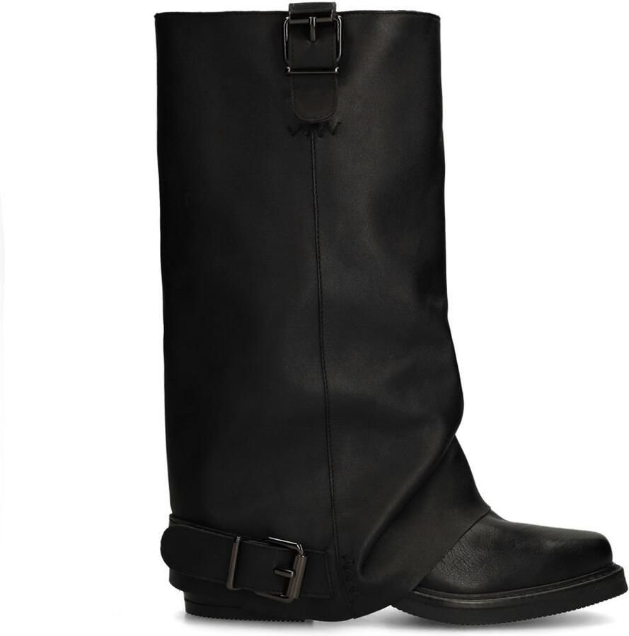 Sacha Dames Zwarte leren biker boots met flap