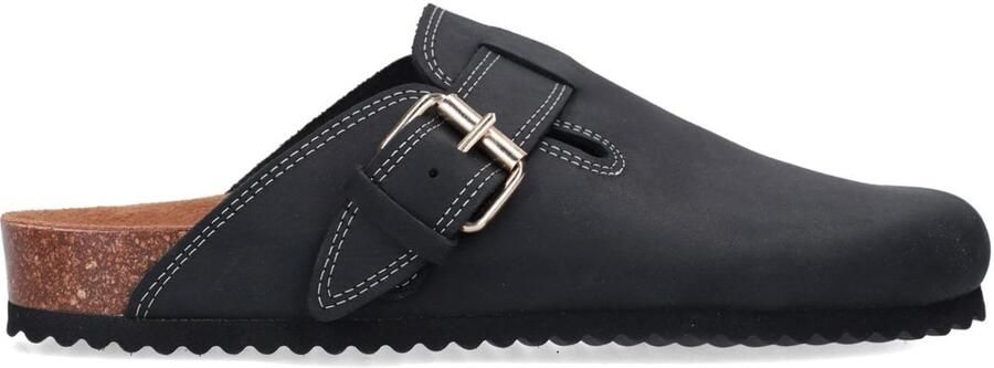 Sacha Dames Zwarte leren clogs met gesp