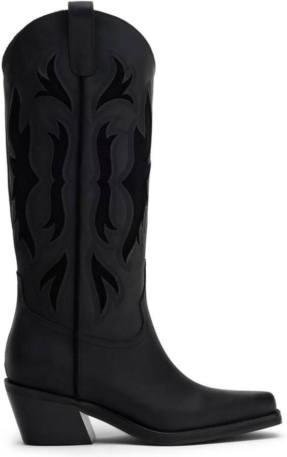 Sacha Dames Zwarte leren cowboylaarzen met sierstiksels
