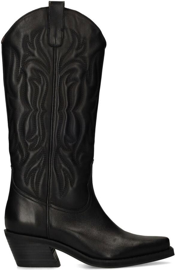 Sacha Dames Zwarte leren cowboylaarzen met stiksels