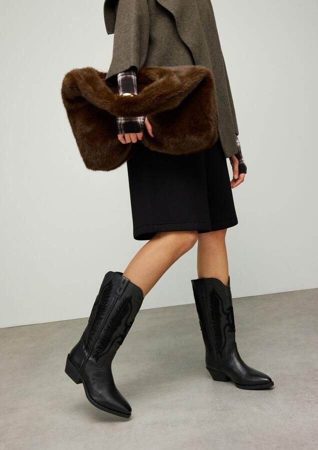 Sacha Dames Zwarte leren cowboylaarzen met suède details