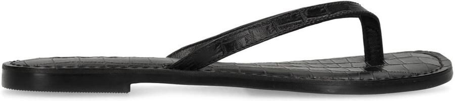 Sacha Dames Zwarte leren croco teenslippers