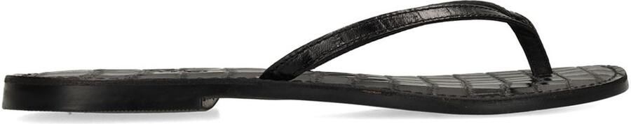 Sacha Dames Zwarte leren croco teenslippers - Foto 4