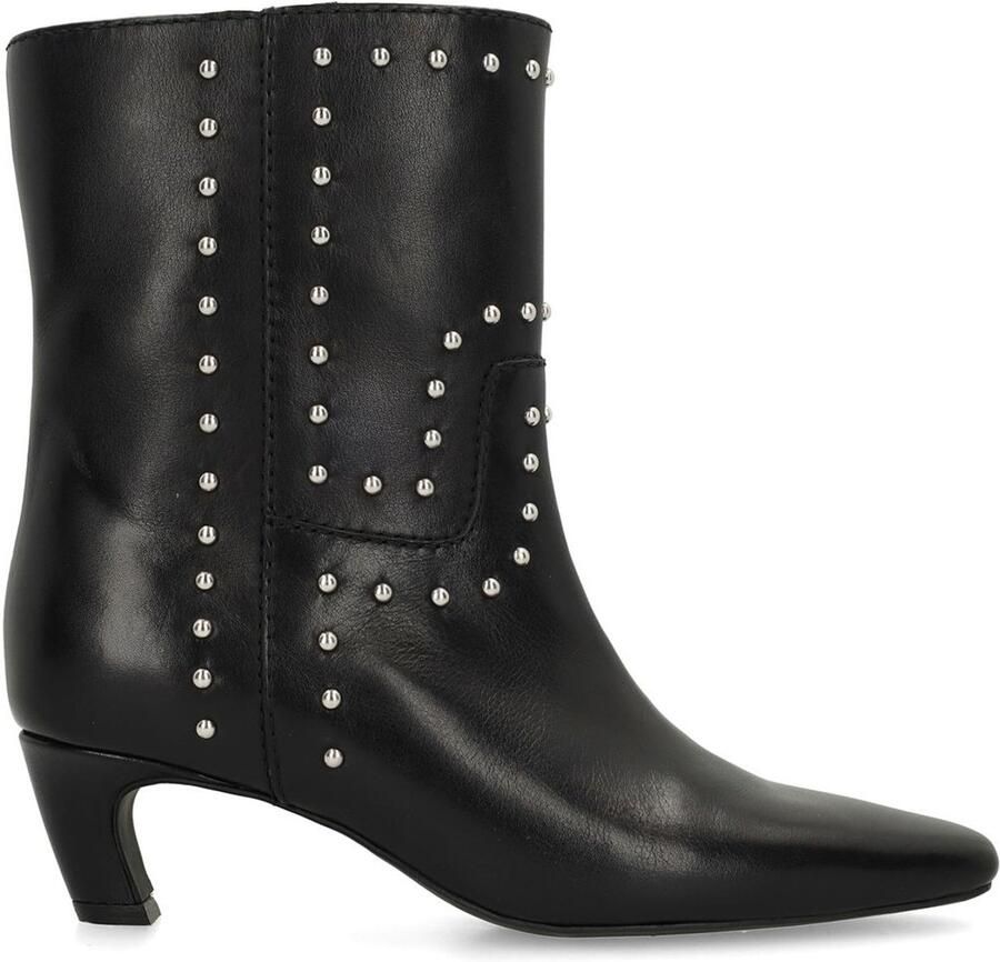 Sacha Dames Zwarte leren enkellaarsjes met zilverkleurige studs