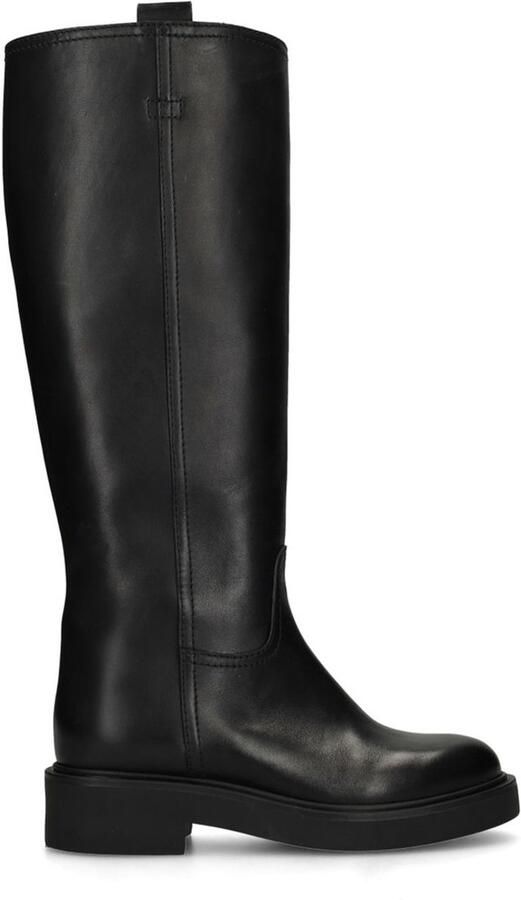 Sacha Dames Zwarte leren hoge laarzen met brede schacht