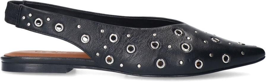Sacha Dames Zwarte leren slingbacks met zilverkleurige studs