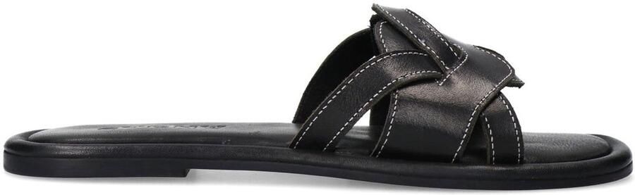 Sacha Dames Zwarte leren slippers