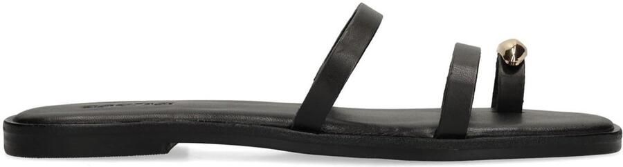 Sacha Dames Zwarte leren slippers met goudkleurig detail