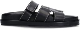 Sacha Dames Zwarte leren slippers met klittenband
