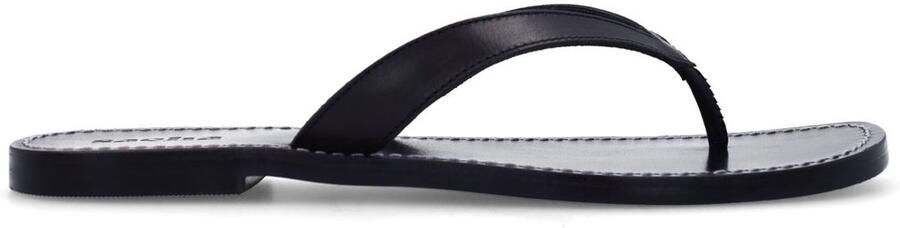 Sacha Dames Zwarte leren teenslippers