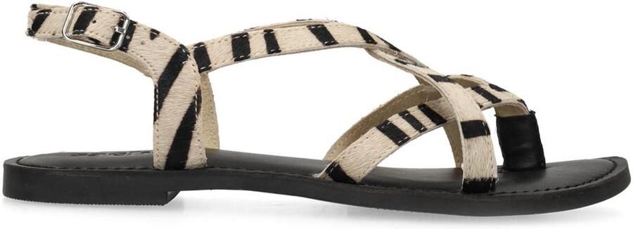 Sacha Dames Zwarte leren zebra print sandalen