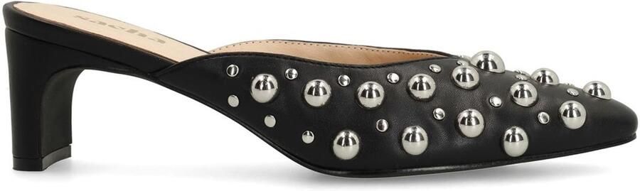 Sacha Dames Zwarte muiltjes met zilverkleurige studs