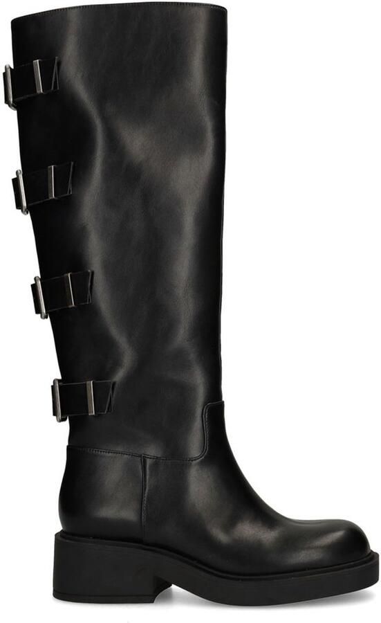 Sacha Dames Zwarte multi buckle biker boots met brede schacht