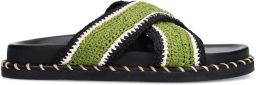 Sacha Dames Zwarte plateau slippers met groene bandjes
