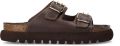 Sacha Dames Donkerbruine leren slippers met zilverkleurige buckles - Bruin