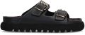 Sacha Dames Zwarte leren slippers met goudkleurige buckles - Zwart